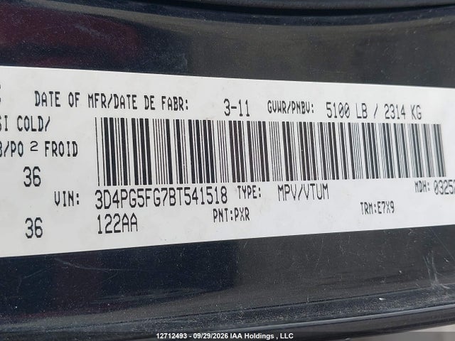 12712493 :رقم المزاد ، 3D4PG5FG7BT541518 vin ، 2011 Dodge Journey Sxt مزاد بيع