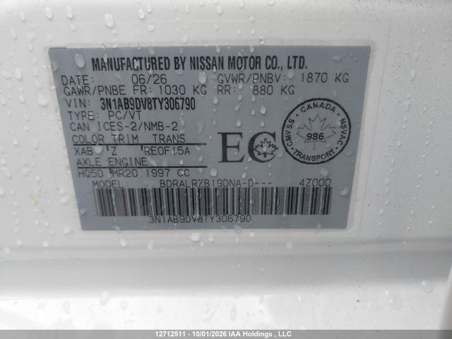 3N1AB9DV8TY306790 Nissan Sentra
