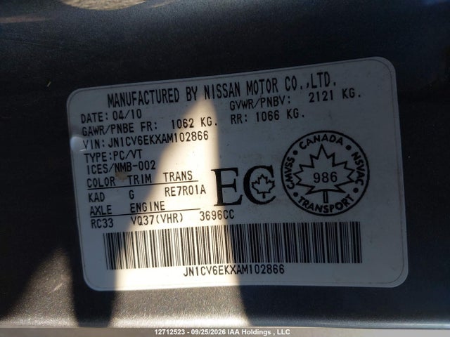 Продаж на аукціоні авто 2010 Infiniti G37 Journey, vin: JN1CV6EKXAM102866, номер лоту: 12712523