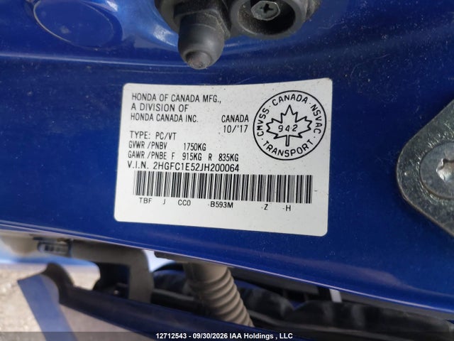 Продажа на аукционе авто 2018 Honda Civic Si Si, vin: 2HGFC1E52JH200064, номер лота: 12712543
