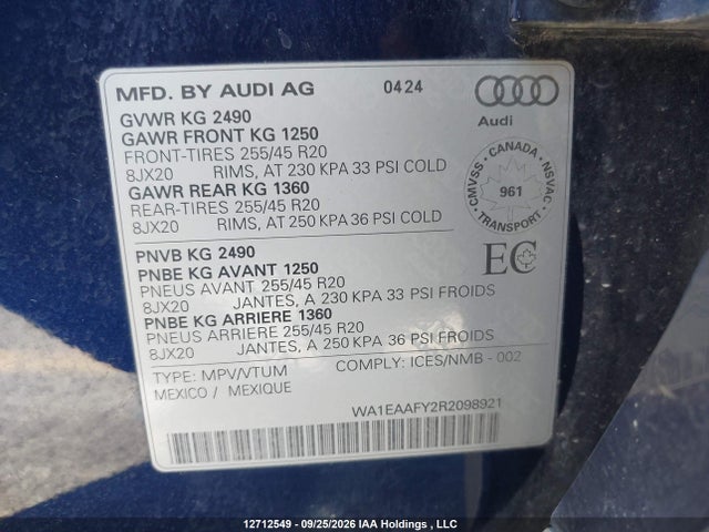 Audi Q5 Premium Plus 45 2024 WA1EAAFY2R2098921 Image 9