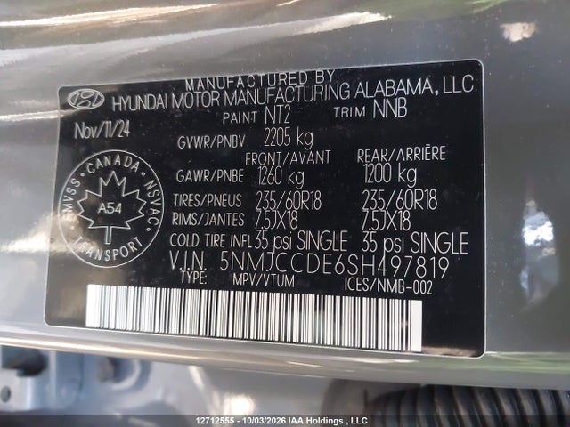 2025 Hyundai Tucson მანქანა იყიდება აუქციონზე, vin: 5NMJCCDE6SH497819, აუქციონის ნომერი: 12712555