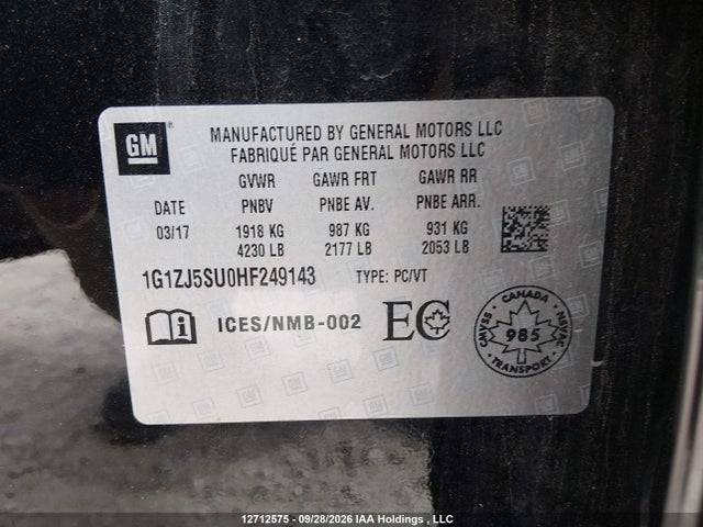 12712575 :رقم المزاد ، 1G1ZJ5SU0HF249143 vin ، 2017 Chevrolet Malibu مزاد بيع