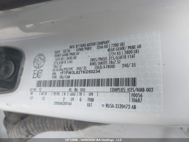 Aukcja sprzedaży 2026 Ford F150 Xlt, vin: 1FTFW3L82TKD50234, numer aukcji: 12712586
