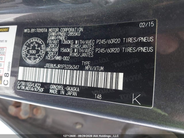 Toyota 4RUNNER SR5 2015 JTEBU5JR1F5236347 Image 19