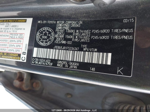 Toyota 4RUNNER SR5 2015 JTEBU5JR1F5236347 Image 9