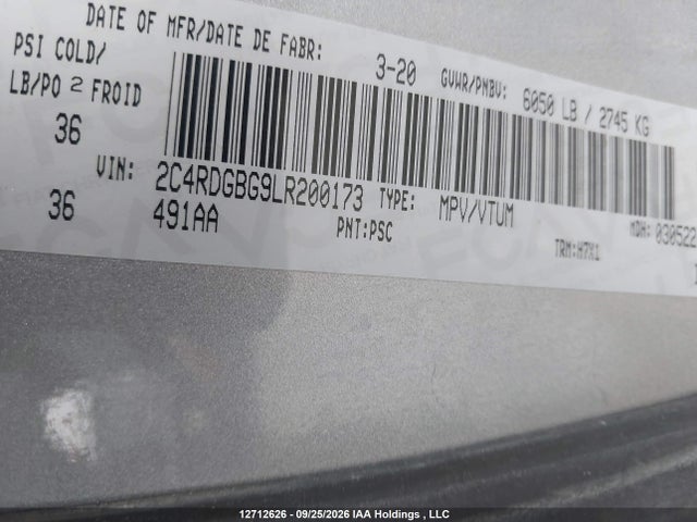 Aukcja sprzedaży 2020 Dodge Grand Caravan, vin: 2C4RDGBG9LR200173, numer aukcji: 12712626
