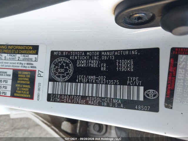 12712631 :رقم المزاد ، 4T1BF1FK1EU313575 vin ، 2014 Toyota Camry Le مزاد بيع