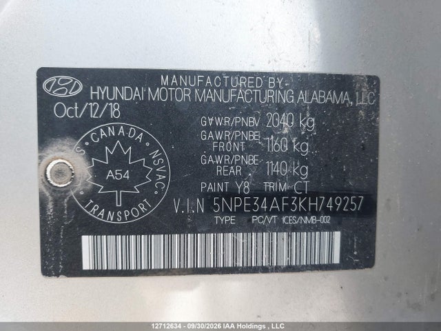 Продаж на аукціоні авто 2019 Hyundai Sonata Essential, vin: 5NPE34AF3KH749257, номер лоту: 12712634