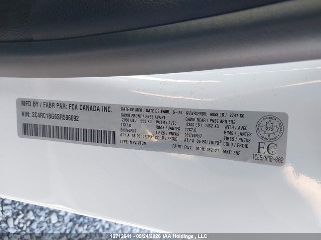 12712641 :رقم المزاد ، 2C4RC1BG6SR596092 vin ، 2025 Chrysler Pacifica Select مزاد بيع