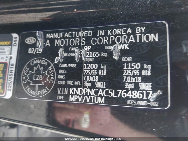 2020 Kia Sportage Ex მანქანა იყიდება აუქციონზე, vin: KNDPNCAC5L7648617, აუქციონის ნომერი: 12712648