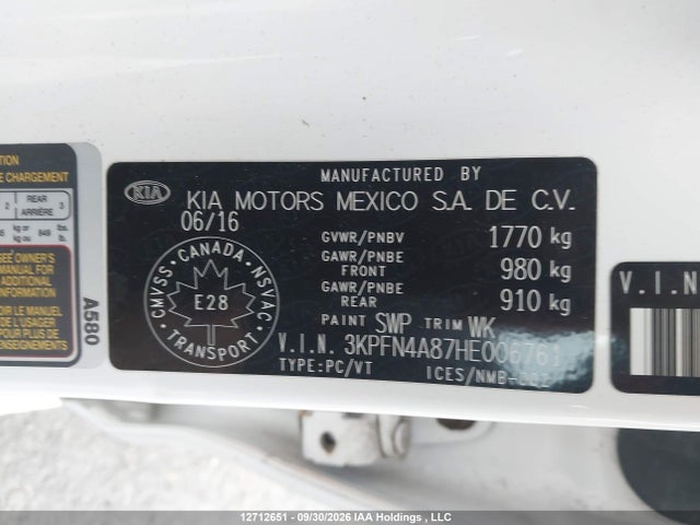 2017 Kia Forte Ex/ex Luxury/ex+/sx მანქანა იყიდება აუქციონზე, vin: 3KPFN4A87HE006761, აუქციონის ნომერი: 12712651
