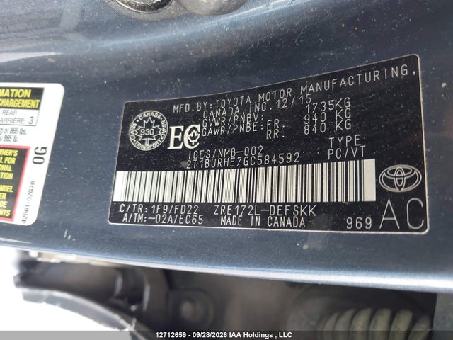 2T1BURHE7GC584592 Toyota Corolla L/le/le Pls/prm/s/s Pls