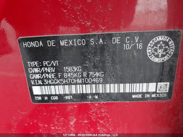 3HGGK5H70HM100469 Honda Fit Ex/exl