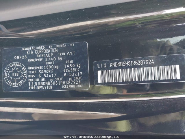 Aukcja sprzedaży 2024 Kia A3, vin: KNDNB5H31R6387924, numer aukcji: 12712702