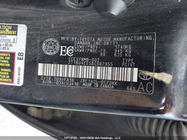 Aukcja sprzedaży 2011 Toyota Corolla S/le, vin: 2T1BU4EE5BC667955, numer aukcji: 12712720