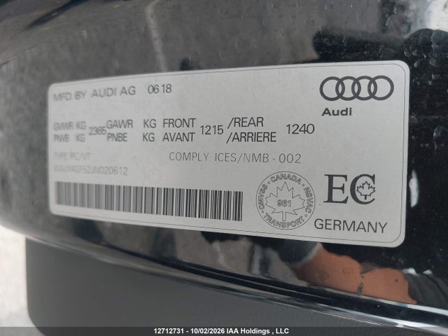 Aukcja sprzedaży 2018 Audi S5, vin: WAUY4GF52JN020612, numer aukcji: 12712731