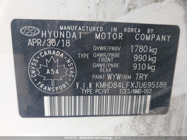 Aukcja sprzedaży 2018 Hyundai Elantra Sel/value/limited, vin: KMHD84LFXJU695188, numer aukcji: 12712733