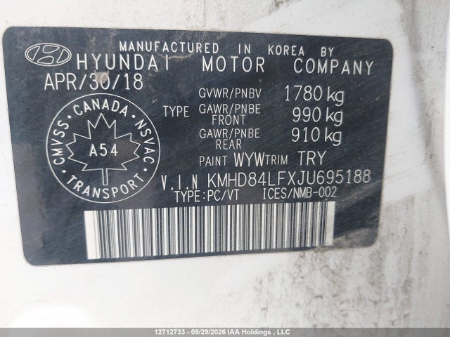 Aukcja sprzedaży 2018 Hyundai Elantra Sel/value/limited, vin: KMHD84LFXJU695188, numer aukcji: 12712733