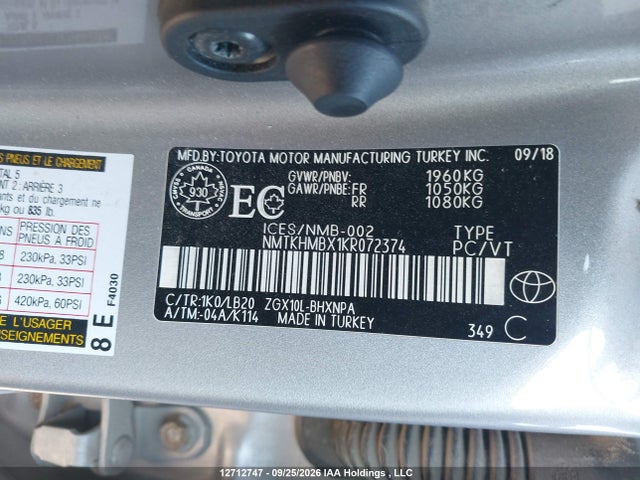 12712747 :رقم المزاد ، NMTKHMBX1KR072374 vin ، 2019 Toyota C-hr مزاد بيع