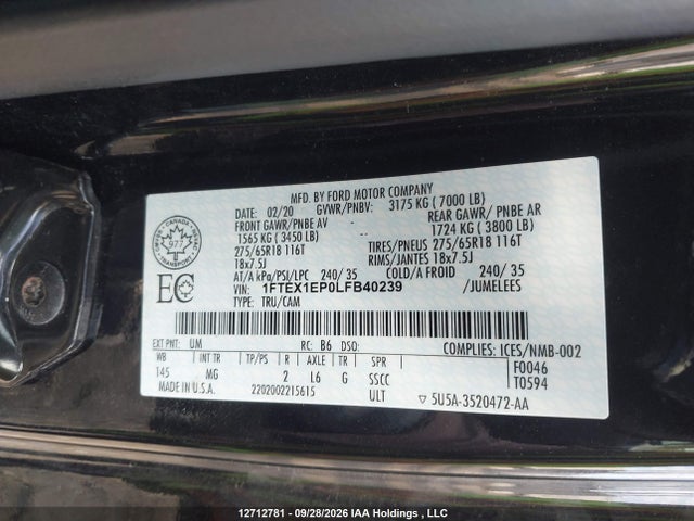 Ford F-150 Xlt 2020 1FTEX1EP0LFB40239 Image 18