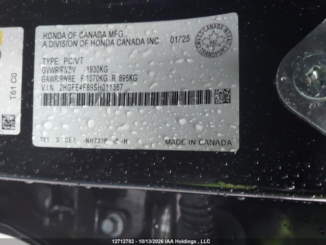Honda Civic 2025 2HGFE4F89SH011367 Image 9