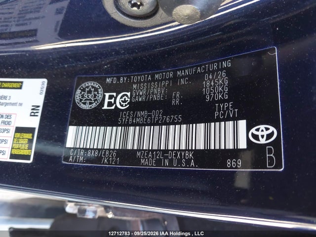 Продаж на аукціоні авто 2026 Toyota Corolla Xse Cvt, vin: 5YFB4MBE6TP276755, номер лоту: 12712783