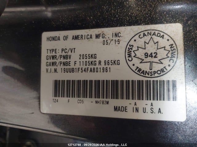 2015 Acura Tlx Tech მანქანა იყიდება აუქციონზე, vin: 19UUB1F54FA801961, აუქციონის ნომერი: 12712788