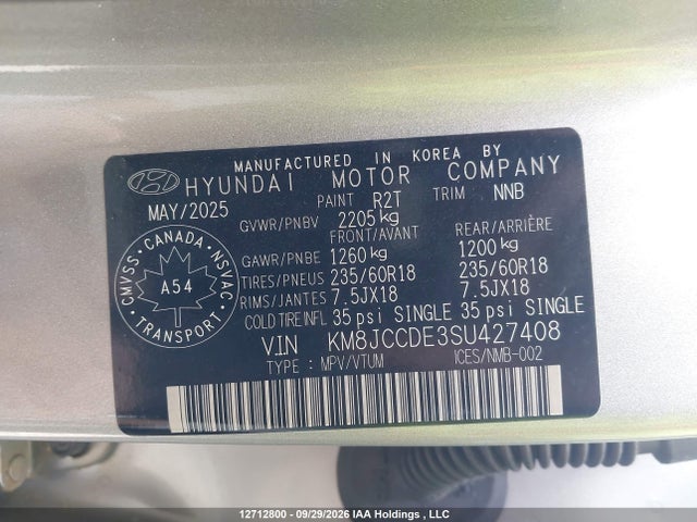 2025 Hyundai Tucson Sel მანქანა იყიდება აუქციონზე, vin: KM8JCCDE3SU427408, აუქციონის ნომერი: 12712800