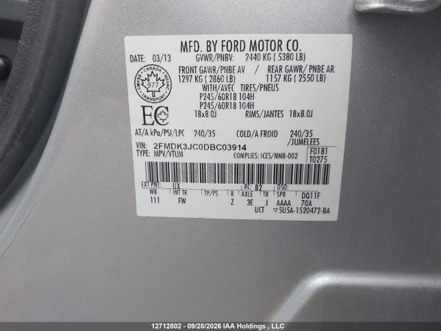 2013 Ford Edge Sel მანქანა იყიდება აუქციონზე, vin: 2FMDK3JC0DBC03914, აუქციონის ნომერი: 12712802