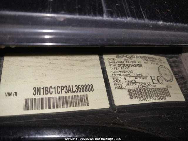 Aukcja sprzedaży 2010 Nissan Versa 1.8sl, vin: 3N1BC1CP3AL368808, numer aukcji: 12712811