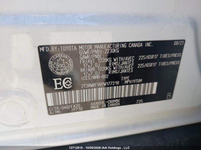 Aukcja sprzedaży 2023 Toyota Rav4 Hybrid, vin: 2T3RWRFV6PW177218, numer aukcji: 12712815