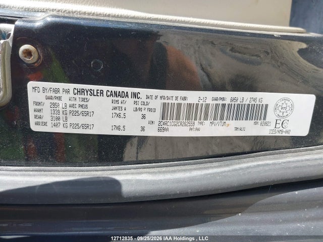 12712835 :رقم المزاد ، 2C4RC1CG2CR262559 vin ، 2012 Chrysler Town & Country Touring L مزاد بيع