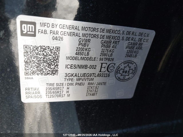 Aukcja sprzedaży 2026 Gmc Terrain Elevation, vin: 3GKALUEG9TL493116, numer aukcji: 12712840