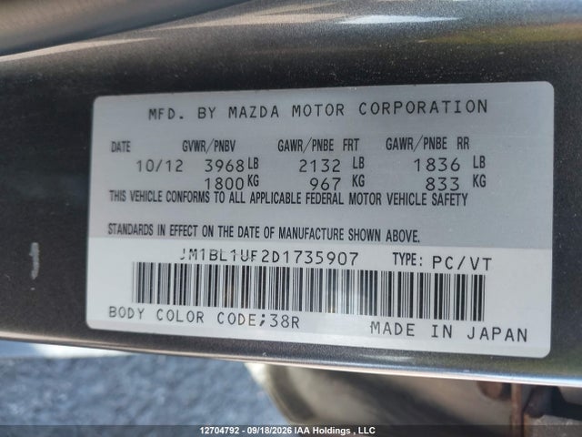 Aukcja sprzedaży 2013 Mazda Mazda3 Gx, vin: JM1BL1UF2D1735907, numer aukcji: 12704792