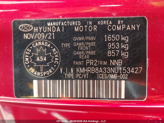 Hyundai Venue Se 2022 KMHRB8A33NU153427 Image 9