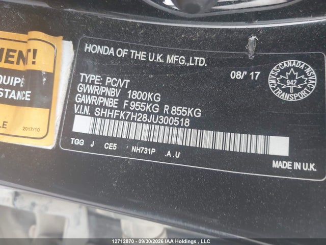Продажа на аукционе авто 2018 Honda Civic Lx, vin: SHHFK7H28JU300518, номер лота: 12712870