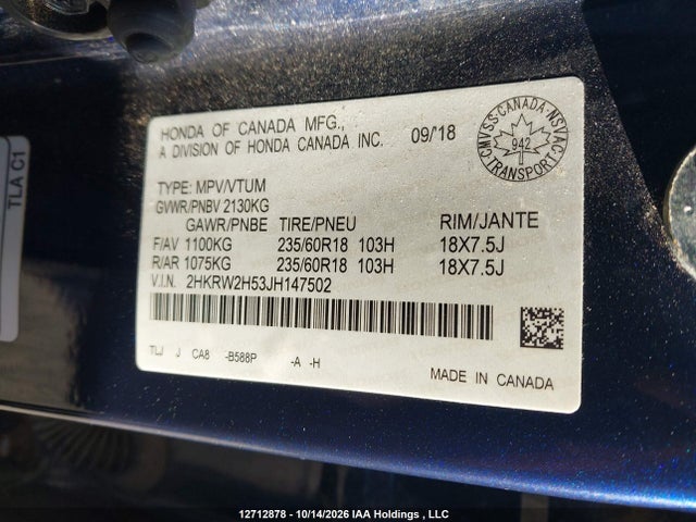 Продажа на аукционе авто 2018 Honda Cr-v Ex, vin: 2HKRW2H53JH147502, номер лота: 12712878
