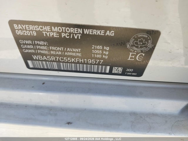 12712885 :رقم المزاد ، WBA5R7C55KFH19577 vin ، 2019 Bmw 330xi مزاد بيع