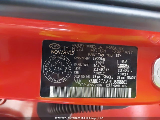 Продаж на аукціоні авто 2020 Hyundai Kona Preferred Awd, vin: KM8K2CAA9LU508861, номер лоту: 12712887