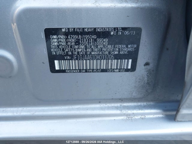 Продаж на аукціоні авто 2013 Subaru Impreza 2.0i, vin: JF1GJAA61DH033705, номер лоту: 12712888