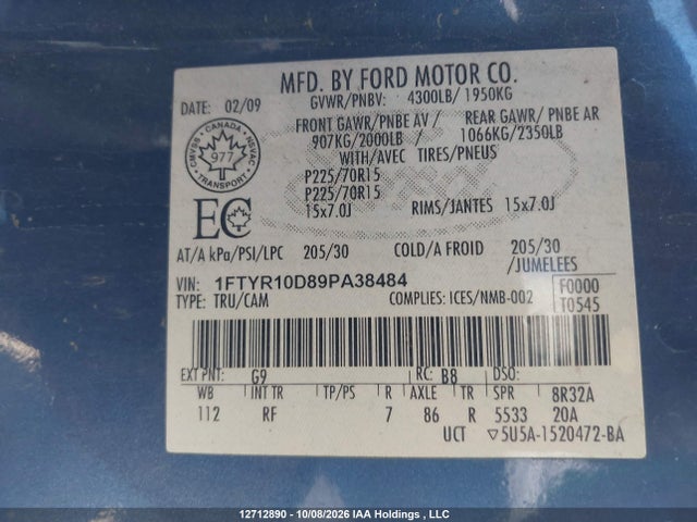 Aukcja sprzedaży 2009 Ford Ranger, vin: 1FTYR10D89PA38484, numer aukcji: 12712890