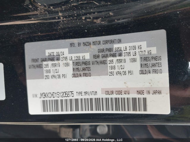 Продажа на аукционе авто 2025 Mazda Cx-90 Premium Sport, vin: JM3KKCHD1S1205875, номер лота: 12712893