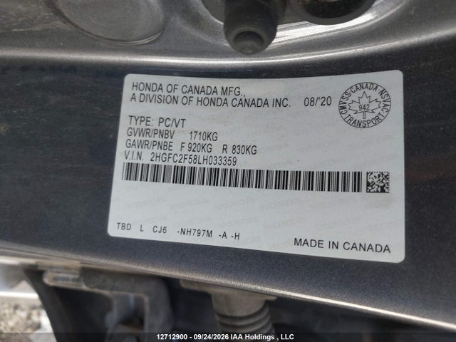 Honda Civic Lx 2020 2HGFC2F58LH033359 Image 9