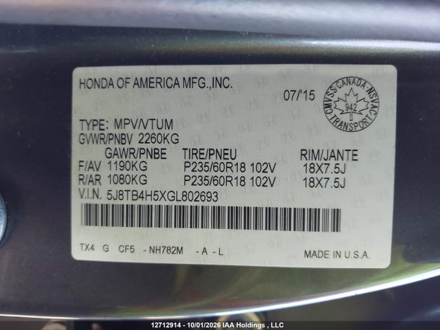 Продаж на аукціоні авто 2016 Acura Rdx Tech Package, vin: 5J8TB4H5XGL802693, номер лоту: 12712914