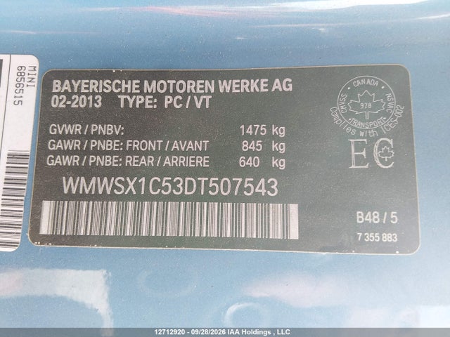 Продажа на аукционе авто 2013 Mini Cooper Coupe, vin: WMWSX1C53DT507543, номер лота: 12712920