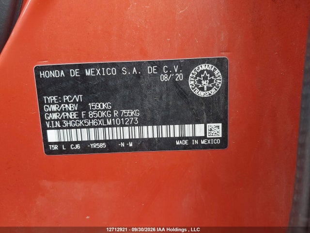 Продажа на аукционе авто 2020 Honda Fit Sport, vin: 3HGGK5H6XLM101273, номер лота: 12712921