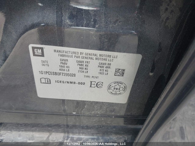 12712942 :رقم المزاد ، 1G1PC5SB0F7295028 vin ، 2015 Chevrolet Cruze 1lt مزاد بيع