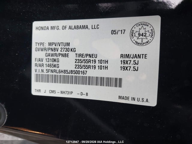 Honda Odyssey Touring 2018 5FNRL6H85JB500167 Image 21