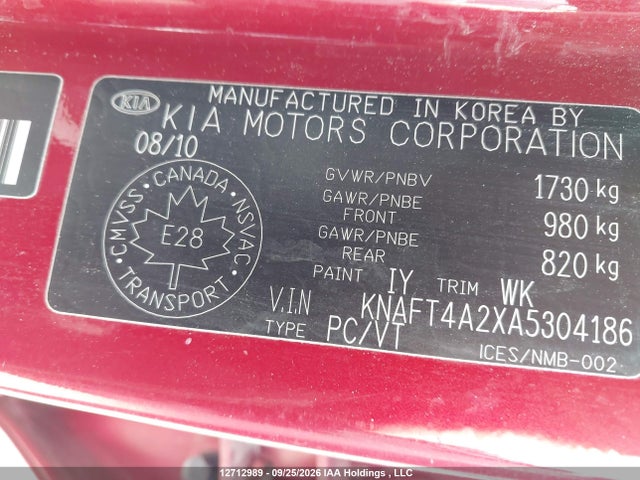 Aukcja sprzedaży 2010 Kia Forte Lx, vin: KNAFT4A2XA5304186, numer aukcji: 12712989
